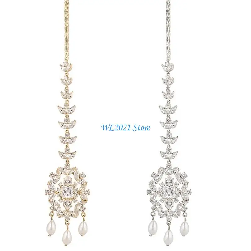 

G5GC Rhinestones Teardrop Pearls Hair Jewelry For Evening Parties And Daily Wear