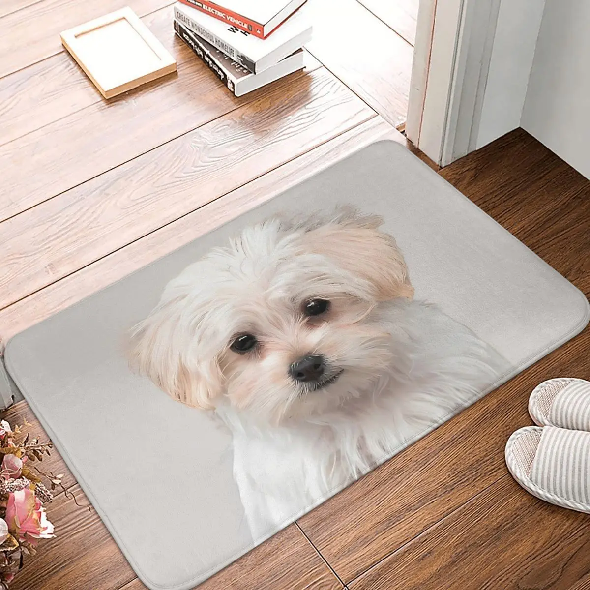 Adorable Maltese Pup Non-Slip Carpet Doormat Living Room Bath Mat Welcome Floor Rug