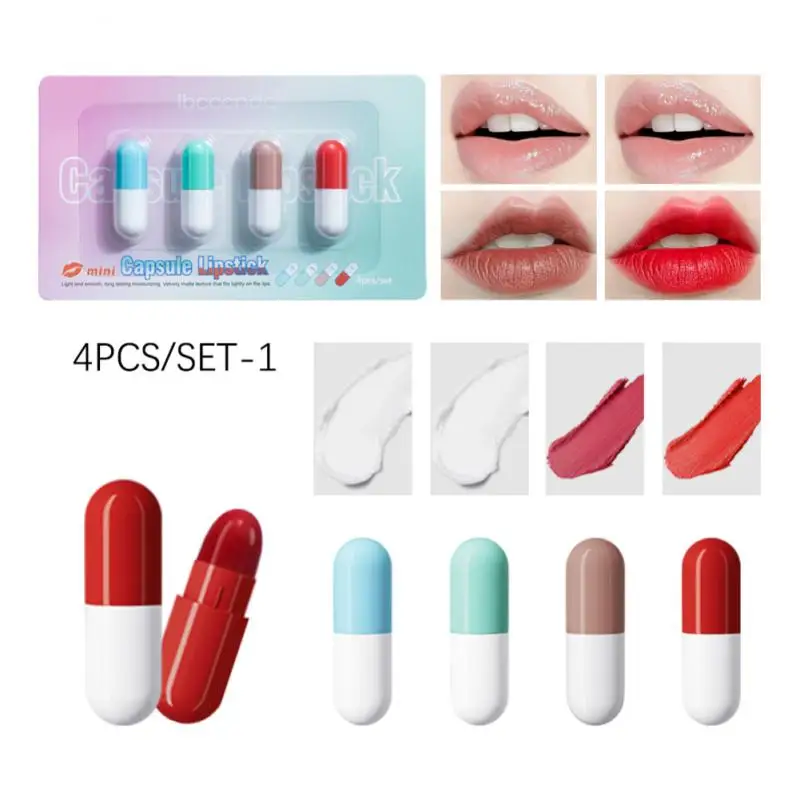 Capsule Lippenstift Set Non-Stick Cup Waterdichte Niet-Vervagende Mini Lippenbalsem Lippenstift Make-Up Sexy Vrouwen Rode Lipgloss Maquillaje