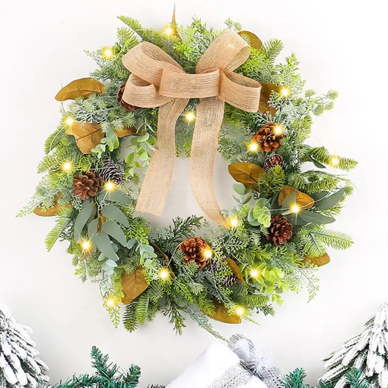 Christmas Wreath Snowy Pine Cone Holiday Wreath Front Door Decorations 45cm/17.7inch Farmhouse Rustic Pinecone Artificial