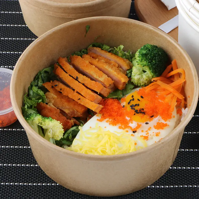 Customized productcustom disposable waterproof kraft paper soup bowls noodle craft paper salad bowl