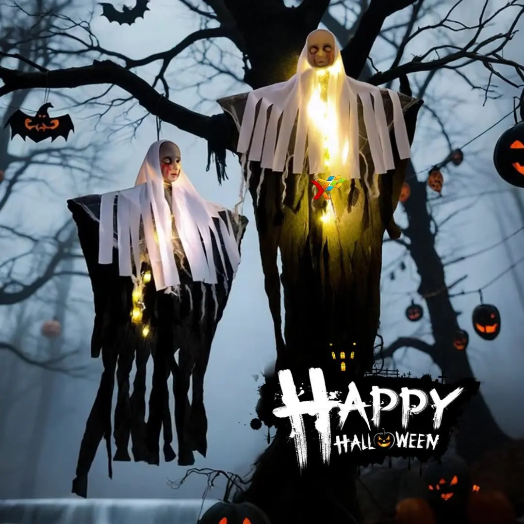 

New Halloween Decorative 80cm Nun Hanging Ghost Led Hanging Lights Skull Ghost Horror Atmosphere Decoration Hanging Decorations
