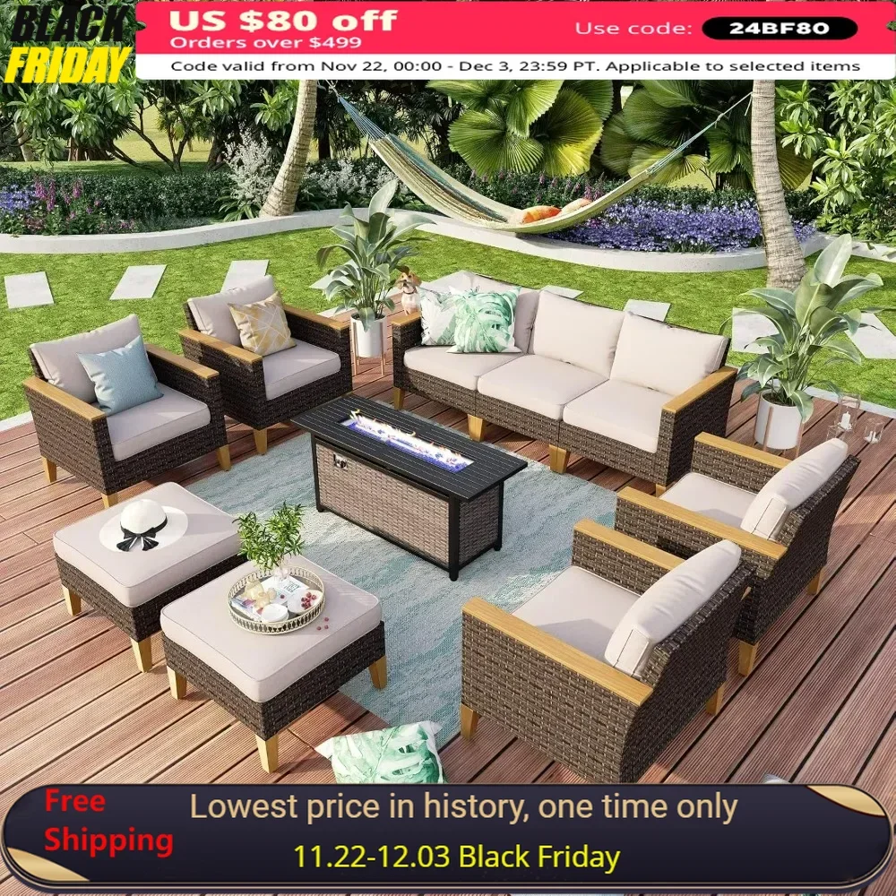 9 Piece Wicker Patio Furniture Set with 56