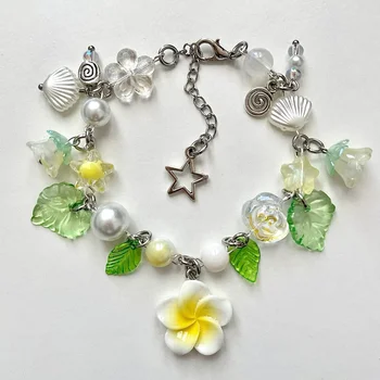 हस्तनिर्मित उष्णकटिबंधीय हिबिस्कस प्लुमेरिया फूल Y2K मनका कंगन top 8 best sales जपापुष्प - №3