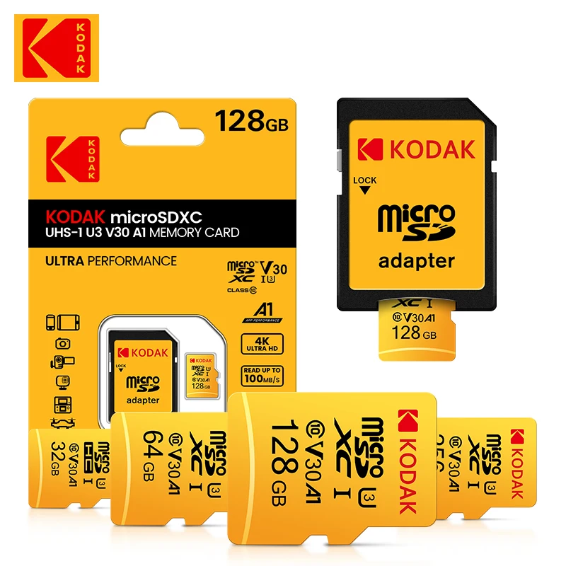 Kodak Memory Card 32GB 64GB A1 UHS-I 32GB/64GB/128GB/256GB Micro SD Card U3 Flash TF SD Card for Camera / Smart phone / Game