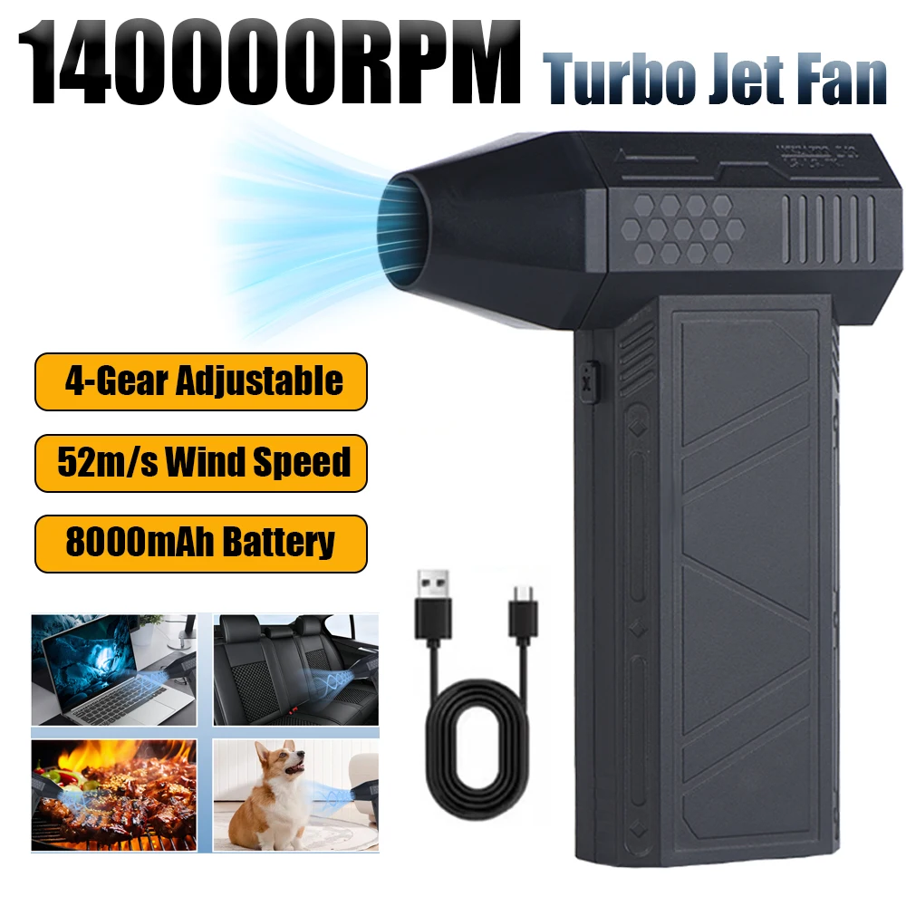 140000RPM Powerful Air Blower Hair Dryer 52m/s Turbo Violent Blower Air Duster Handheld Turbo JetFan Car Washing Brushless Motor