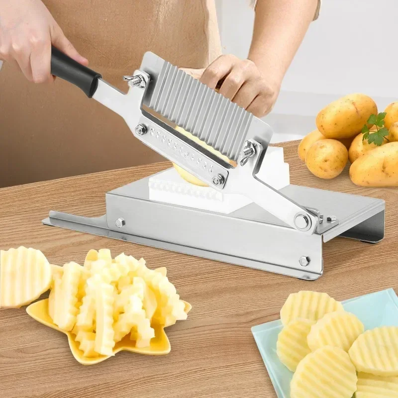 

Potato Wavy Slicer Long Stainless Steel Crinkle Cutter for Vegetable Fruits Dough Manual Cutting Machine French Fry Maker Tool