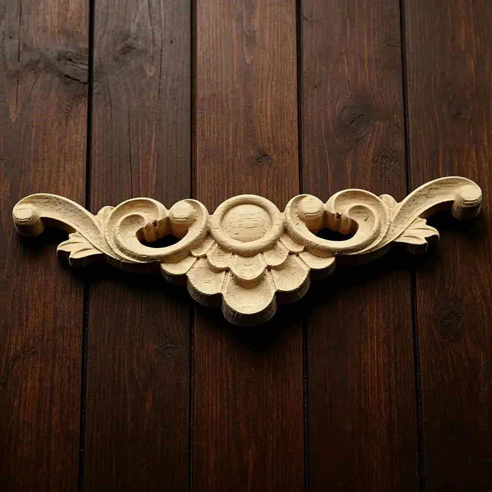 10PCS 13cm Wood Carved Decal Corner Long Onlay Applique Unpainted Door Furniture Woodcarving Decorative Wood Figurines Craft