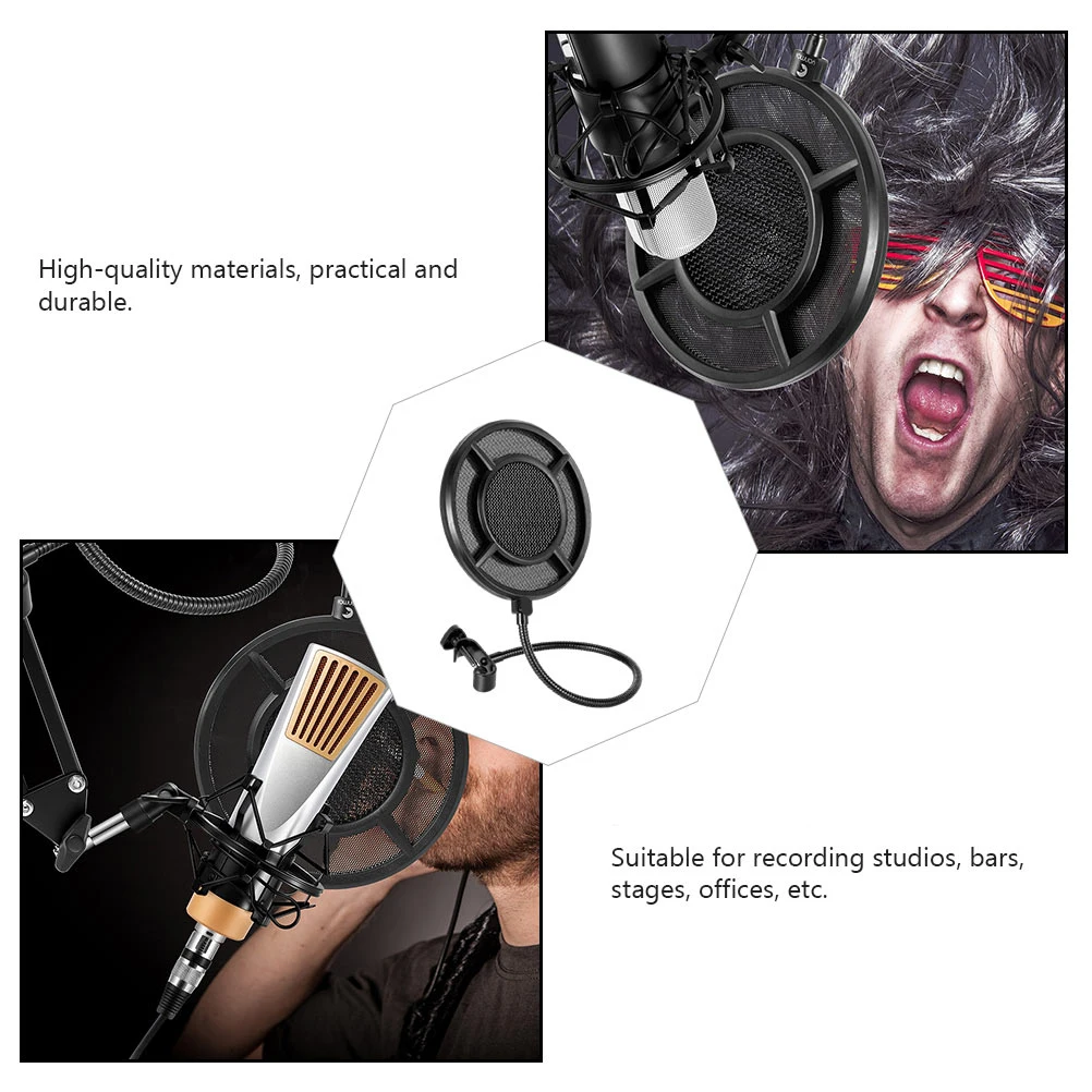 

1pc Microphone Wind Screen Mic Filter Shield Blowout Proof Dust Noise Reduction Guard For Recording Studio Bar Stage Office Use