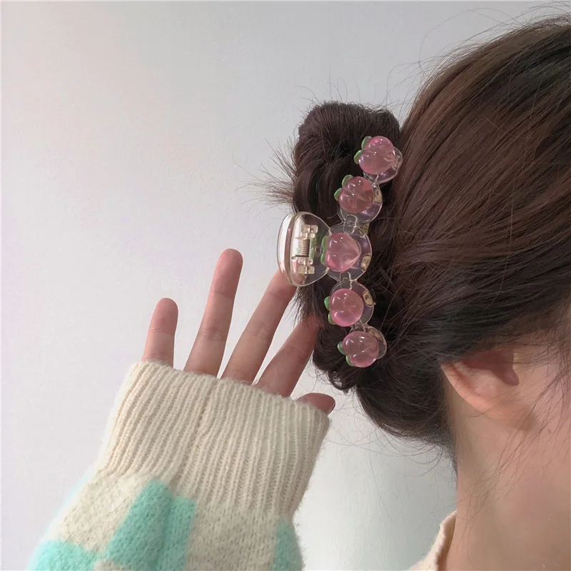 Internet celebrity girl transparent pink peach clip spring and summer new soft girl Japanese sweet shark clip hair accessories