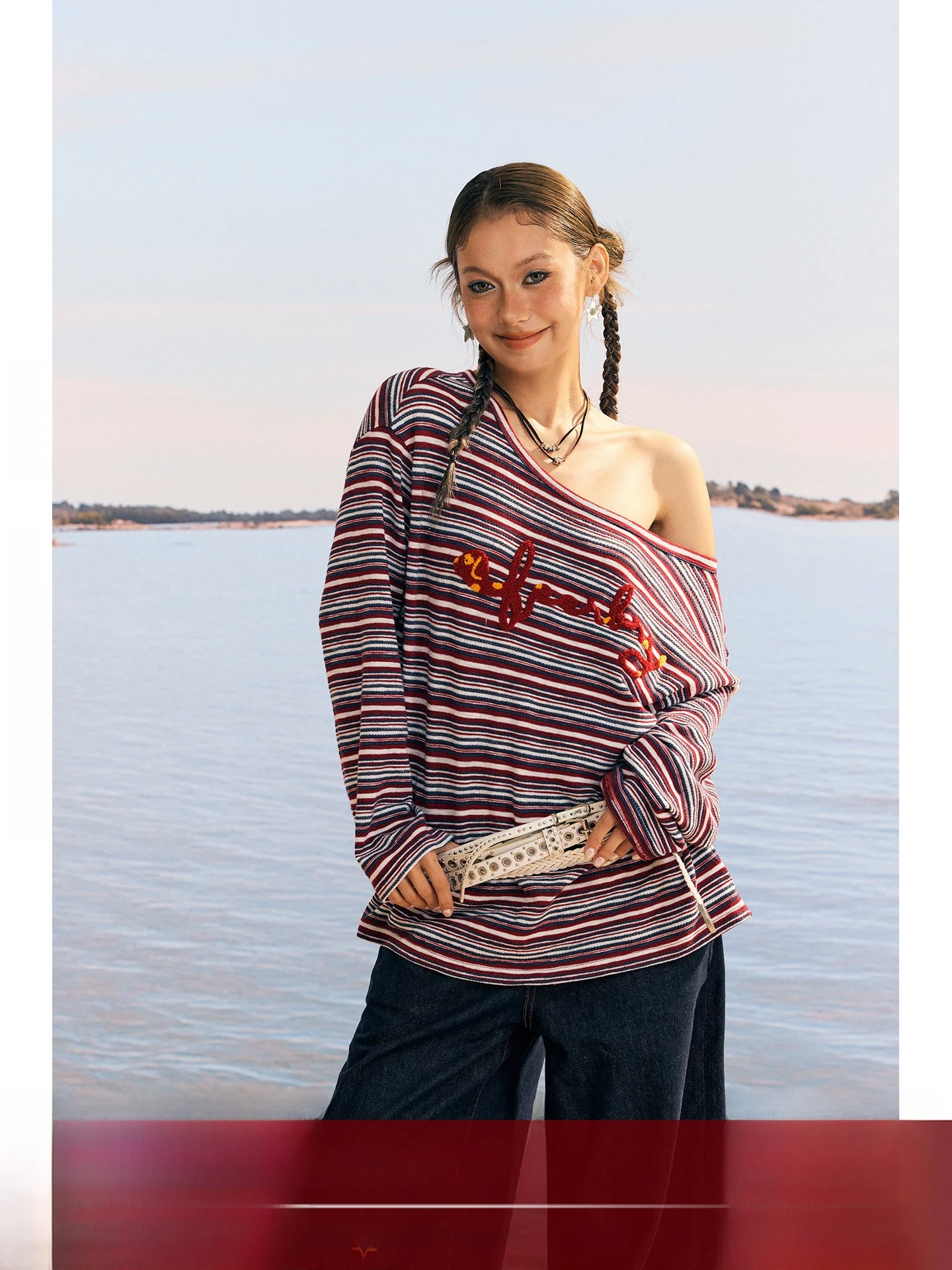 

BeerBro Sail Sports Club Повседневная полосатая длинная футболка-прикрытие Женская осенняя хлопковая футболка с боковым плечом на одно плечо...