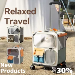 Cats Travel Bag Portable Out Pet Trolley Suitcase Universal Small Dogs Bag Cat Backpack Detachable Pet Supplies