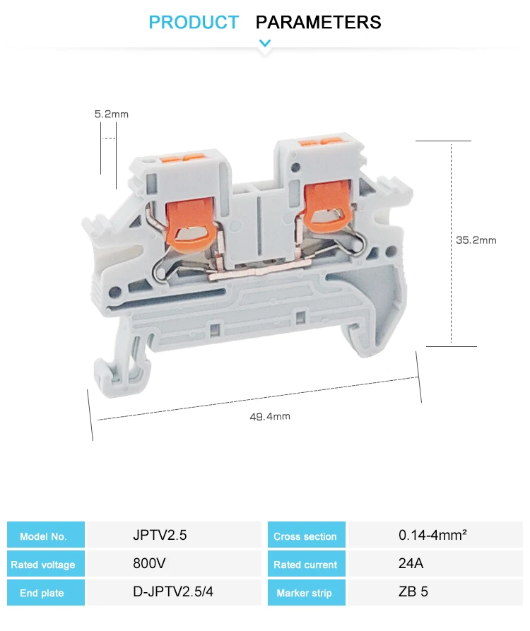 Ptv-2,5 seitlicher Einstieg Klemmen block Steck verbinder 2,5 mm² Kabel 2,5mm 0,14-4mm ² Draht elektrische Din Rail Klemmen ptv 2,5 – Detail 15