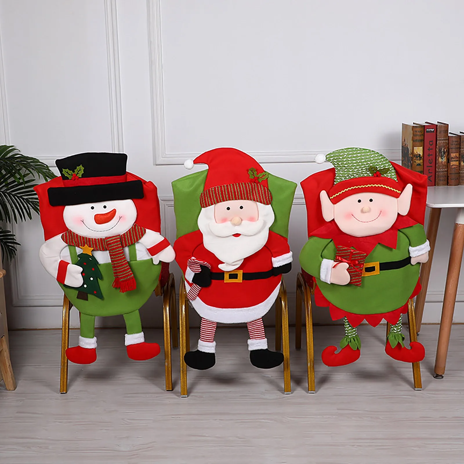 

Christmas Snowman Stool Chair Cover Home Elastic Stretch Chair Back Cover Dining Kitchen Chair Covers Holiday Party Decorations