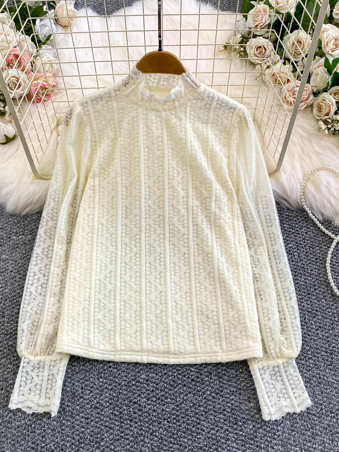 

Lace under Shirt Women's Loose High Collar Long Sleeve Lazy Style Base Layer Top Fashionable Versatile Autumn Winter New Arrival