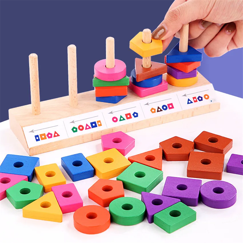 

Wooden Geometry Shape Matching Building Blocks Montessori Puzzle Cognition Game Early Education Toys for Children Birthday Gift