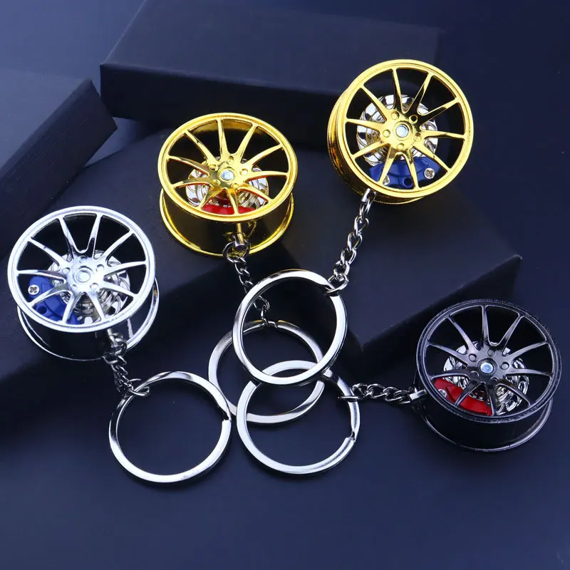 Key Chain High Quality Durable Personality Unique Creative Car Modified Calipers Brake Disc Wheel Tire Metal Tire Key Chain 1Pc