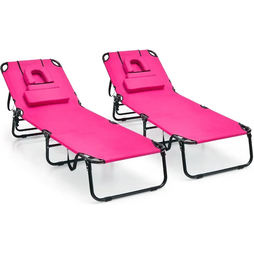 

Beach Lounge Chair, Folding Sunbathing Recliner with Face Hole, Face Down Tanning Chair, with 5-Level Adjustable Backrest