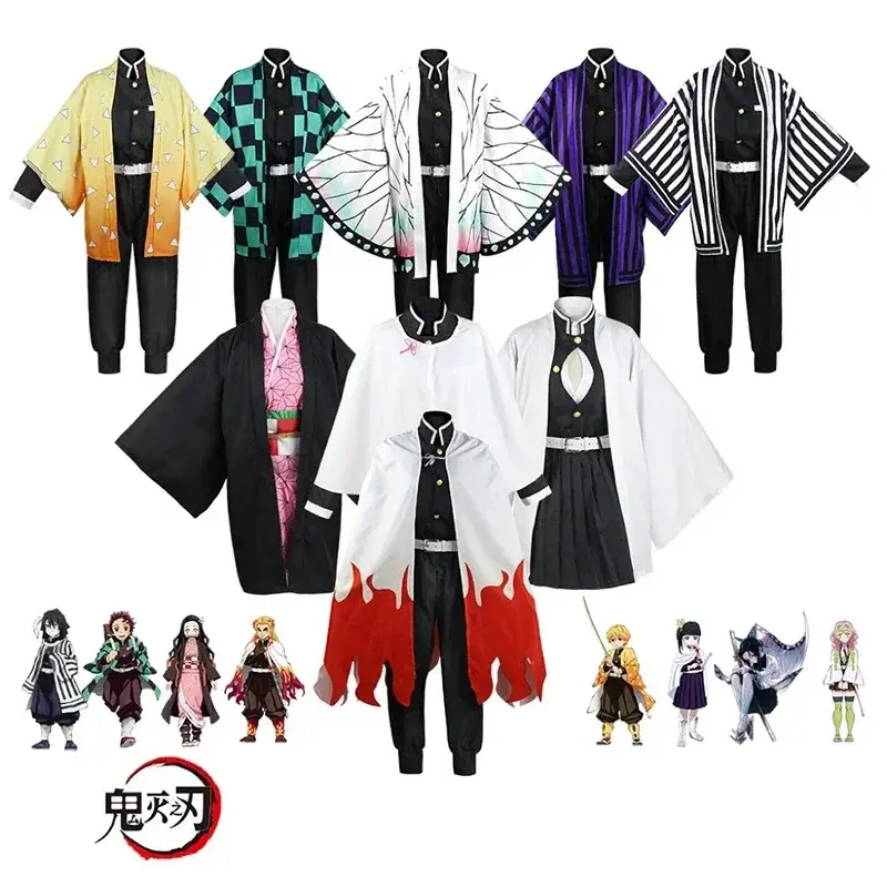 Anime Demon Slayer Cosplay Uniform, Kimetsu No Yaiba, Zenitsu, Giyu, Tanjirou, Kamado, Nezuko, Kimono, Festa para Mulheres, Crianças, Homens