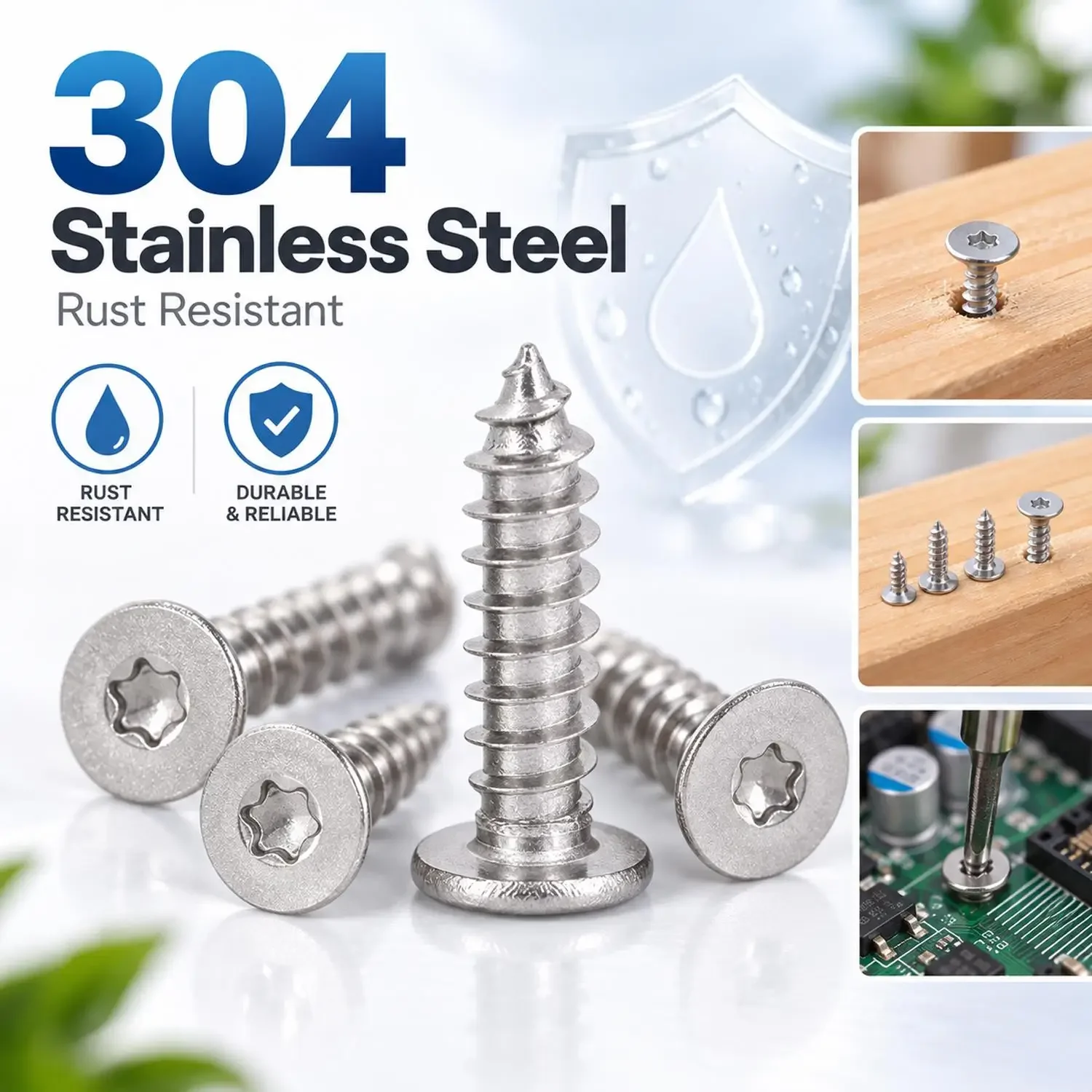 Torx Flat Head Self Tapping Screws Stainless Steel Wood Screw Assortment for Furniture Cabinet Wooden Panel Installation Repair