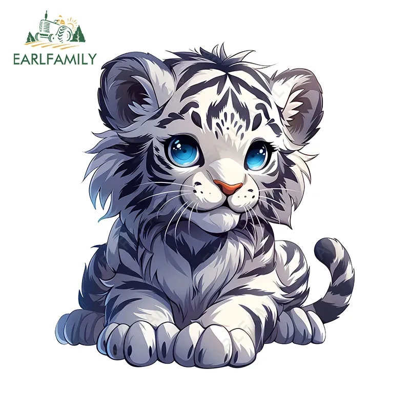 EARLFAMILY Cartoon Cute Tiger Car Stickers Windows Campervan Waterproof Scratch Decal Sunscreen Creative Car Door Protector