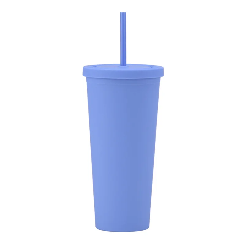 

Double-layer plastic straw cup, simple and large-capacity water matte cup