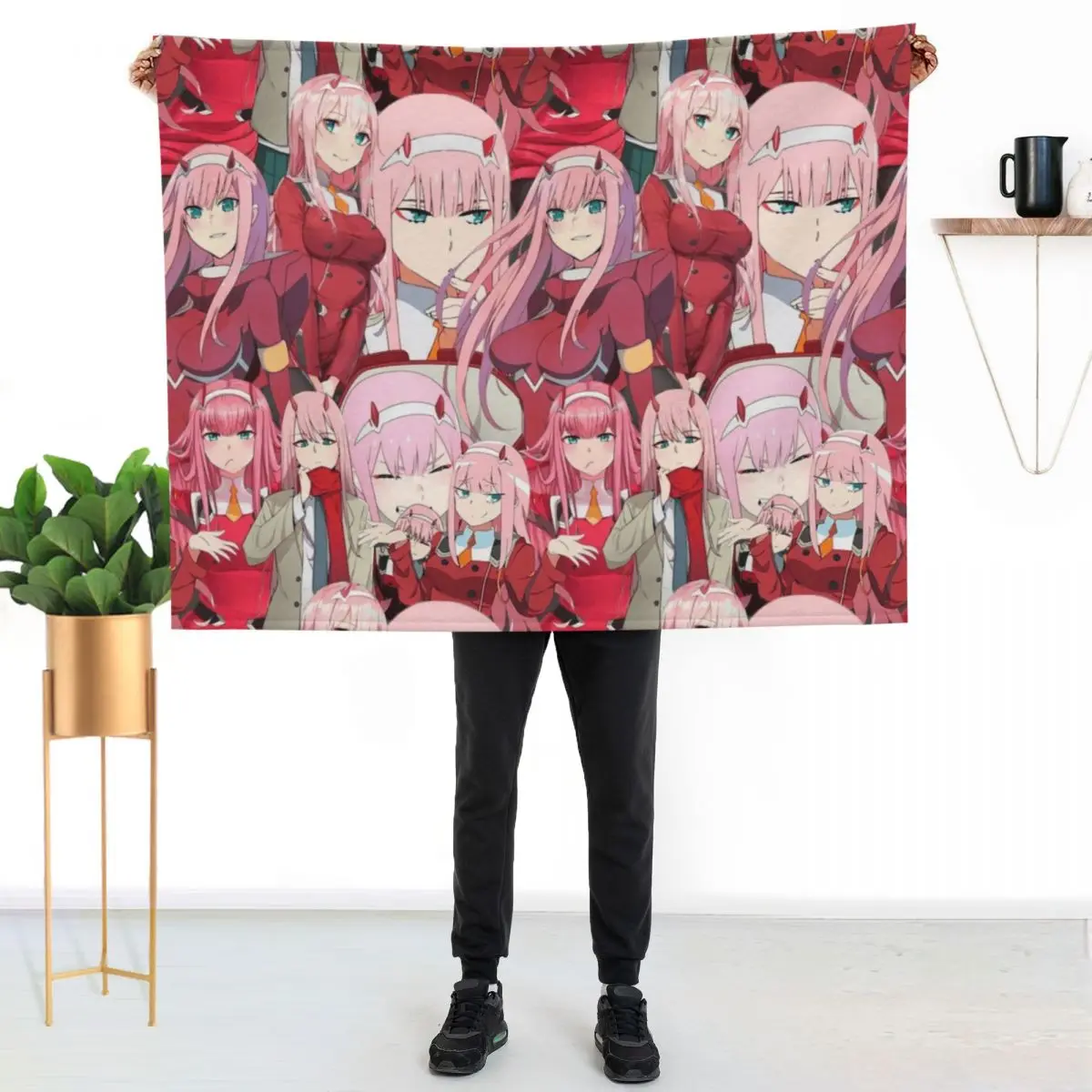 

Zero Two Tribute Pattern Throw Blanket Stylish Couch Blanket for Home Living Room