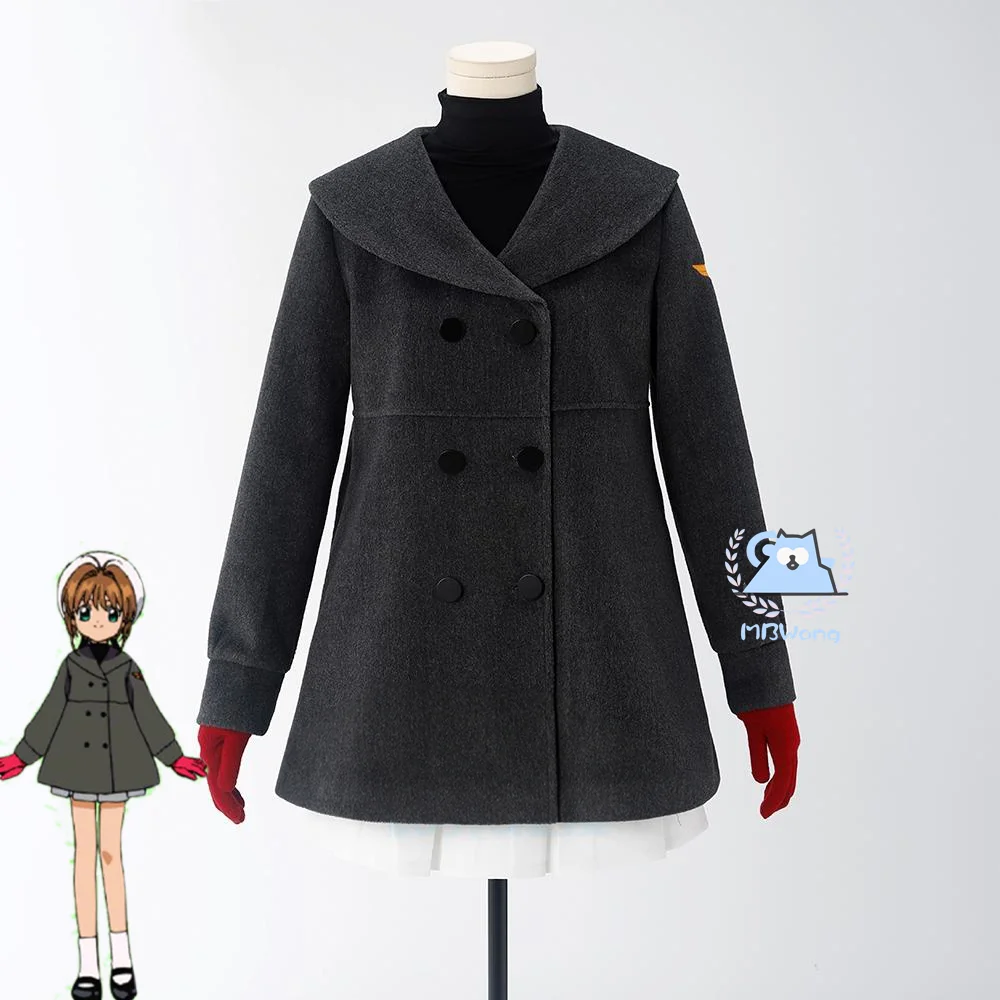 

Anime Cardcaptor Sakura Kinomoto Cosplay Sakura Costume Coat Winter Uniform Jk School Uniform Skirt Sailor Suit Sakura Hallowmas