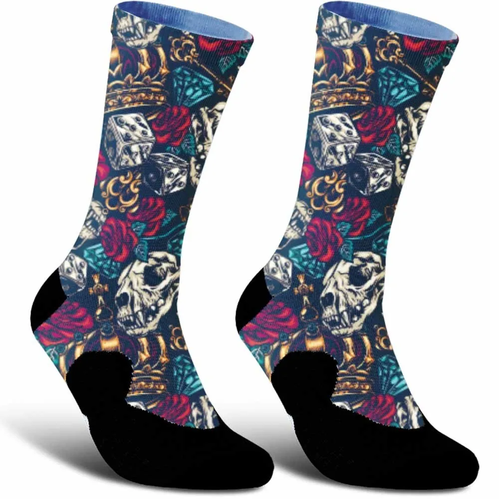 Creative flower animal skull pattern sports cycling socks, fashionable trend, unisex, sweat absorbing, durable, breathable