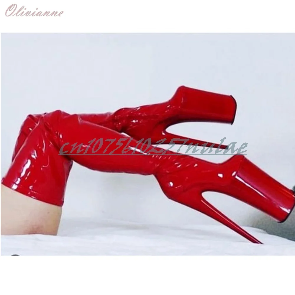 Solid Shiny PU Leather Over the Knee Boots Cross Tied Buckle Belts Women Pole Dance Boots Fashion Shoes Zapatos Para Mujere
