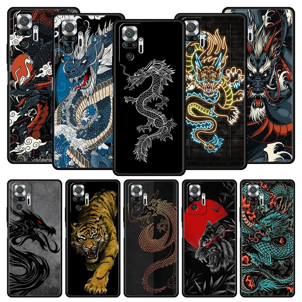 

Silicone Phone Case For Xiaomi Redmi Note 12 10 11 9 8 Pro Plus 9S 7 8T 9T 9A 8A 9C K40 Gaming Soft Cover Bumper Dragon Tiger