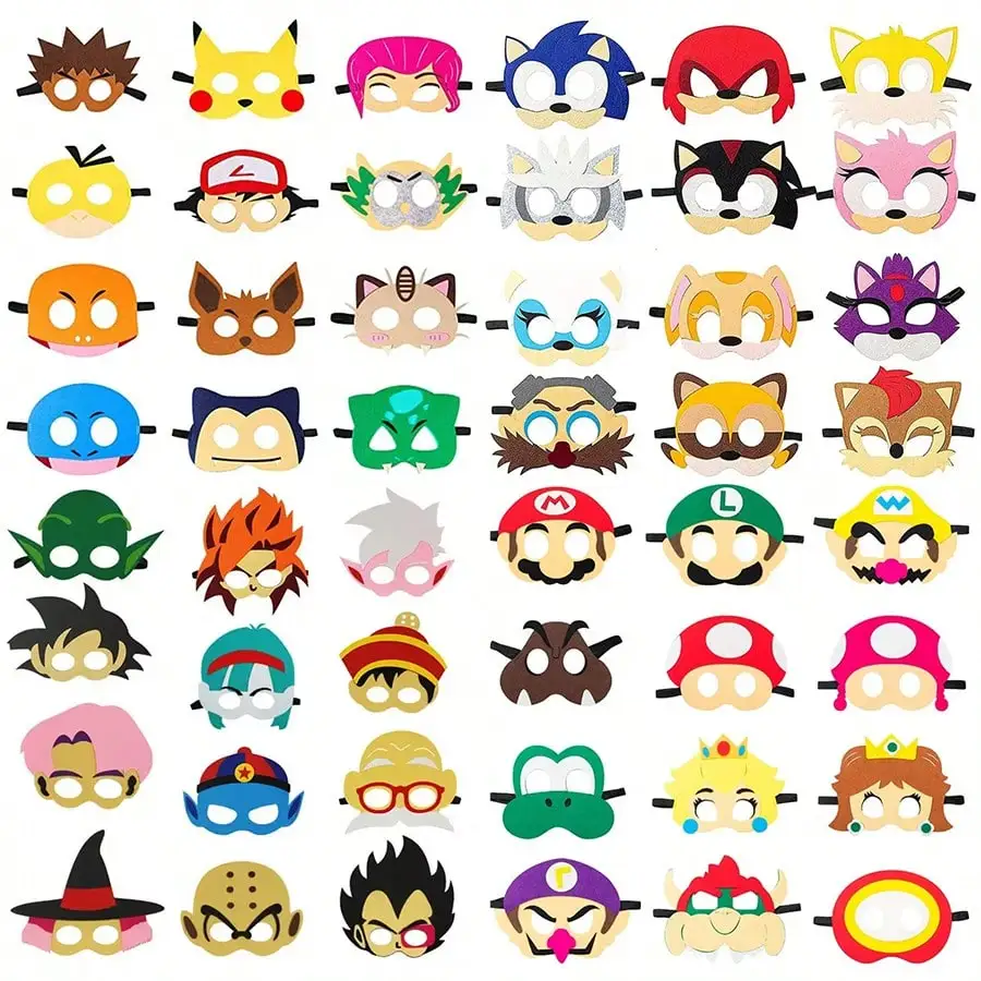 Conjunto de Máscaras Super Mario Sonic Bandai com 12 Peças, Acessórios de Cosplay de Mary, Goku e Piccolo com Tiras Elásticas – Decorações para Festas