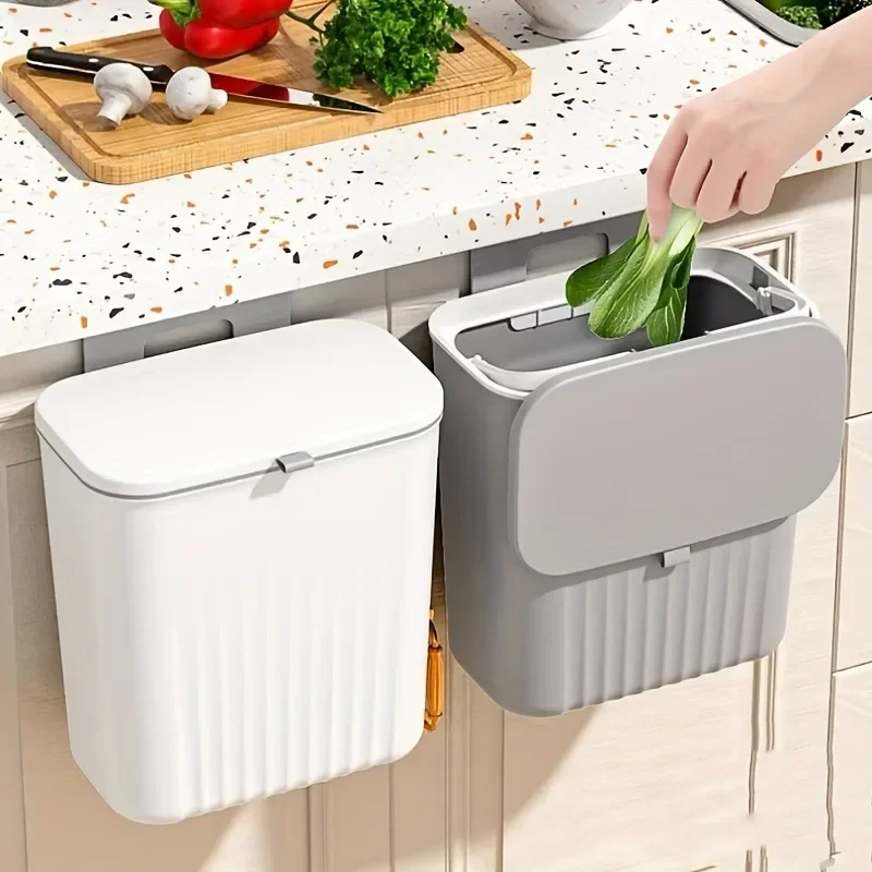 1pc Wall-Mounted Kitchen Trash Can with Lid kitchen trash bin - Space-Saving,  Pull-Out Design for Home & Commercial Use