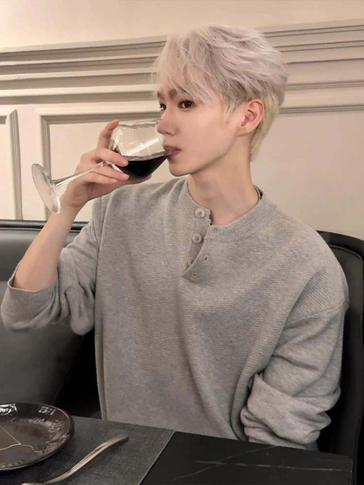 

Мужской трикотажный свитер с V-образным вырезом и воротником-стойкой, повседневный, в американском стиле, для осени и зимы, в стиле ленивого шик, с эффектом высокого класса