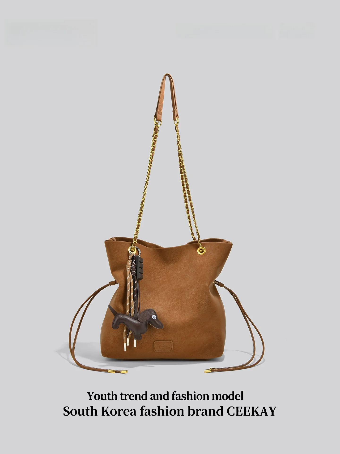 Ceekay Original Design Large Capacity Suede Bucket Bag Women's 2026 New Brown Leather Chain Underarm Bag Casual Simple Style