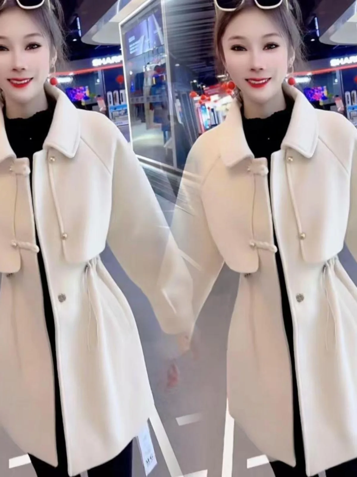 

Ele двустороннее шерстяное пальто Camere для женщин, осень-зима, новинка корейской версии, длинный воротник све