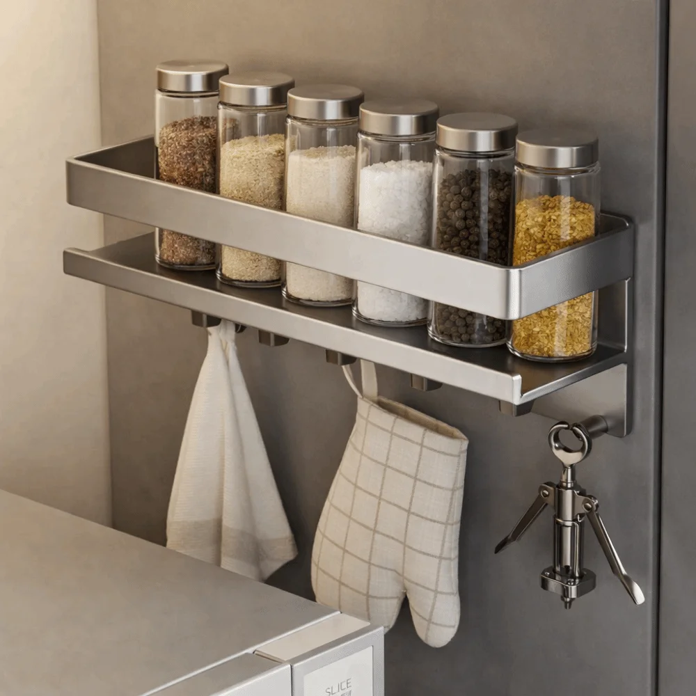 

Магнитная полка для холодильника из углеродистой стали, без сверления, большая вместимость, боковая полка для хранения, экономия места, настенное крепление