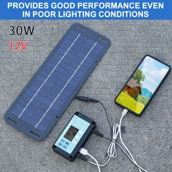 30W 12V Solar Panel Kit Waterproof Outdoors Solar Powered Charger Portable Charger Kit with For Phone RV Car Caravan Home