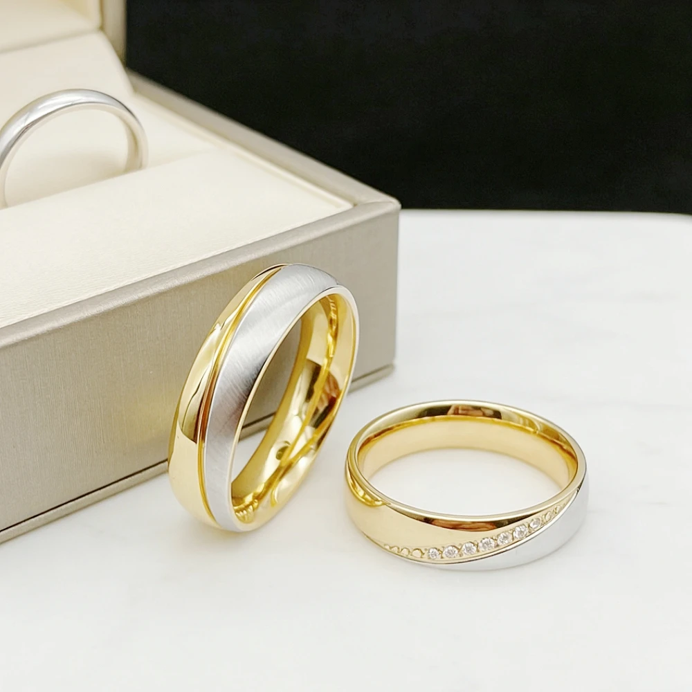 Handmade Two Tone Wedding Band Titanium Stainless Steel Rings For Men And Women Fashion Jewelry Marriage Anniversary Man Gift