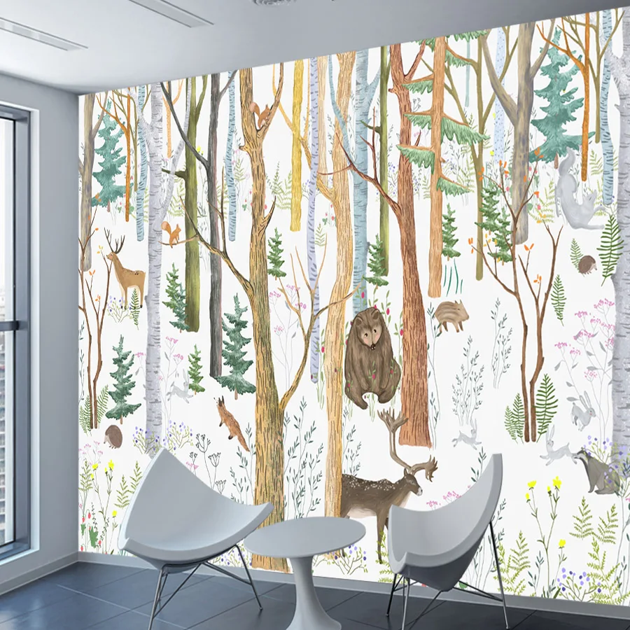 

Removable Peel and Stick Forest Wallpaper Accept for Living Room TV Cartoon Animal Kids Bedroom Walls Contact Papers Home Decor