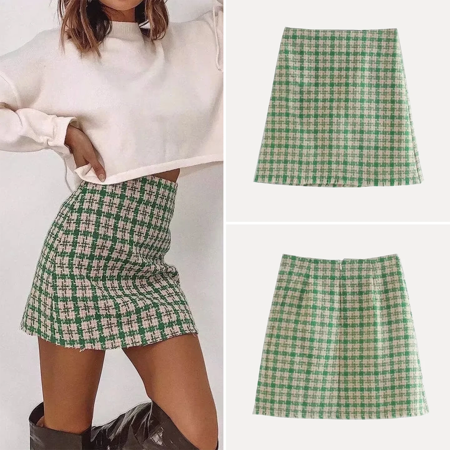 Casual Tweed Thi Weave High Waist Skirt Versatile Autumn 2025 New Women's Faion Simple Match All Seasons  Skirt