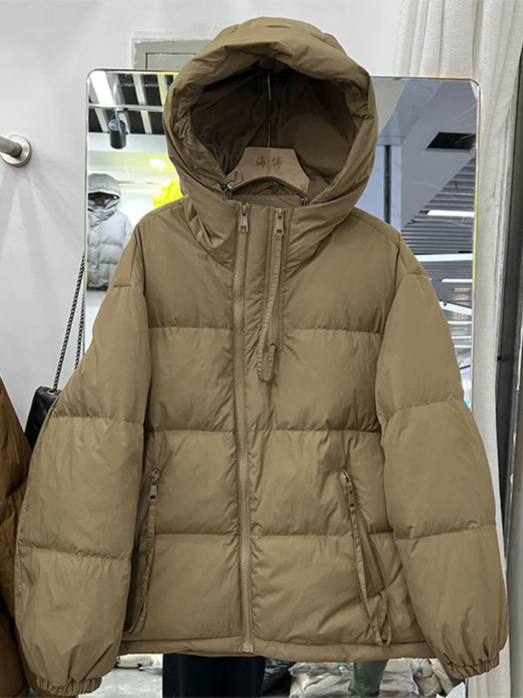 

Модная европейская женская куртка с капюшоном, утепленная пухом и хлопком, уникальный дизайн, трендовая, с двойной молнией, свободного кроя, теплая, толстая верхняя одежда