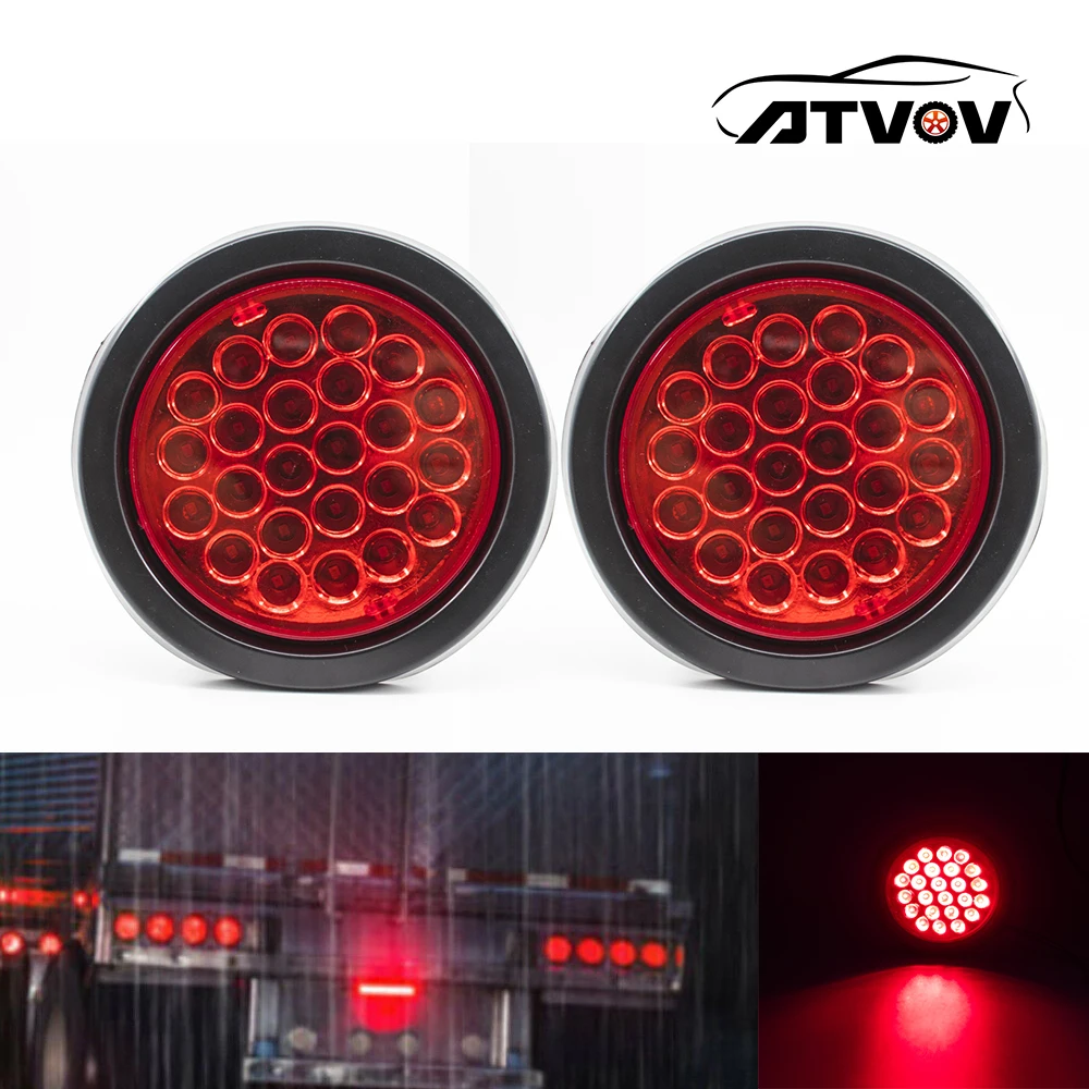 ATVOV 2pcs 12V 24V 24 LED Round Rear Taillights Tail Light Turn Signal Brake Stop Warning Reverse Reflector Truck Trailer Lorry