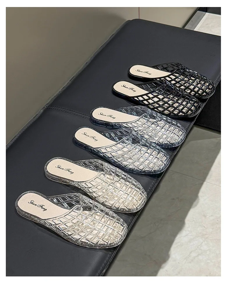 Women's slippers summer breathable women's cool sandals summer sparkling flat hollow out versatile hooded cool sandals for women image 4