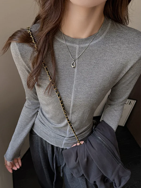 レディース スリムフィット ラウンドネック カジュアルトップ 快適なラウンドネックTシャツ ボディシェイプアップ 夏ファッション レディースウェア