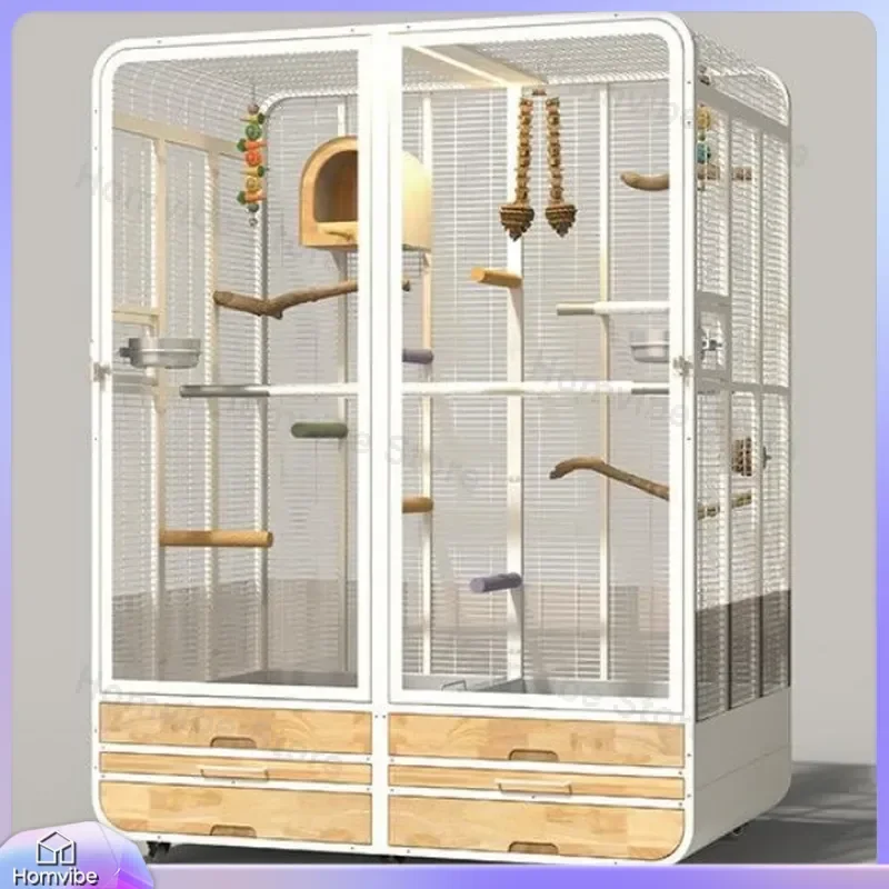 for Zhihuan Parrot Bird Cage Solid Wood Large Luxury Bird Villa Spacious Movable Home for Small to Medium Birds