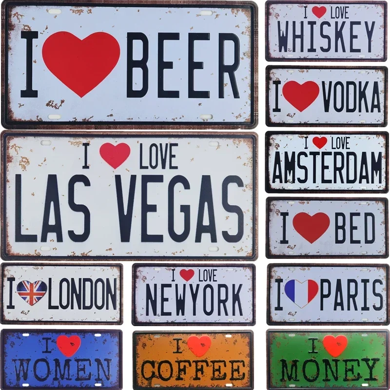 I love Coffee Beer Amsterdam  Whiskey Sex Tin Plaque License Plate Mon Women Life Coffee Retro Metal Sign Wall Decor Posters