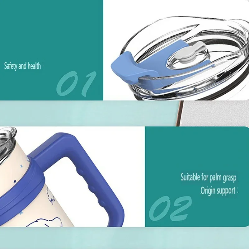 كوب ترمس هالو كيتي بسعة عملاقة مع مقبض كرتوني لطيف زجاجة ترمس فتاة أنيمي الطرفية هدية عيد الميلاد هدية عيد ميلاد