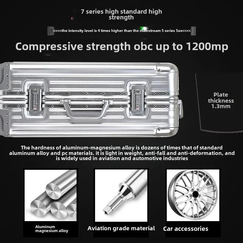 سميكة جميع سبائك الألومنيوم والمغنيسيوم حقيبة تروللي بعجلات حقيبة كبيرة سبائك الألومنيوم الصعود حالة صلبة Suitcase20 26 30 بوصة