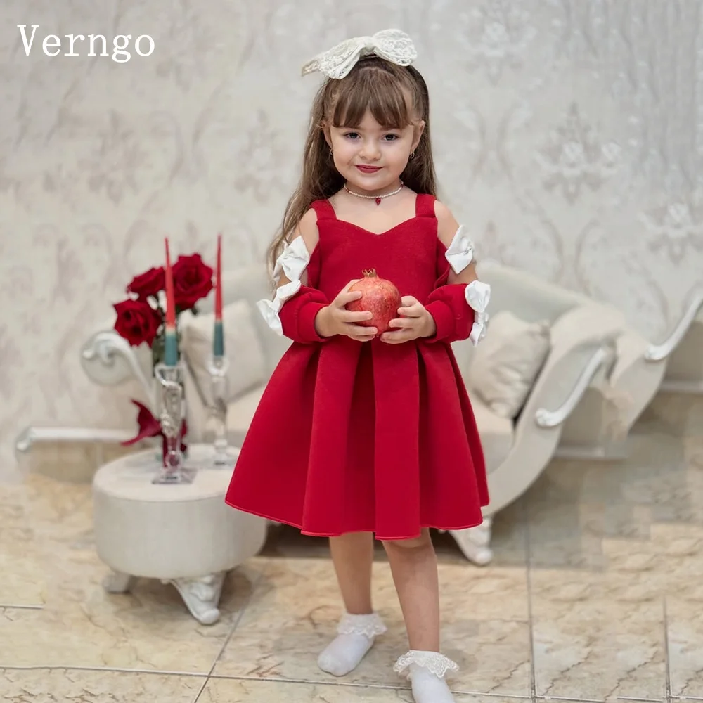 

Verngo Red/Green Velvet Birthday Party Dress Spaghetti Straps A Line Girl Flowers Dress Elegant Bow Kid Gown Customized